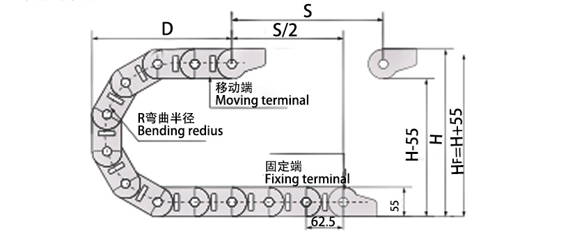 35系列高負載型拖鏈主要技術參數(shù)圖